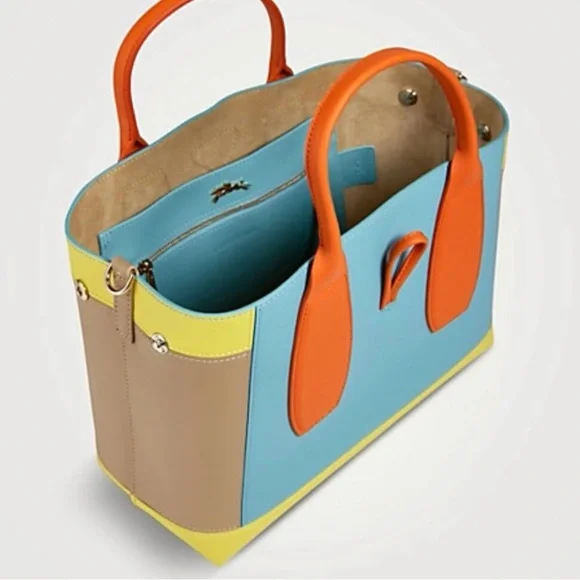 RARE Longchamp Medium Roseau Sunset Leather Top Handle Bag - Picture 2 of 7